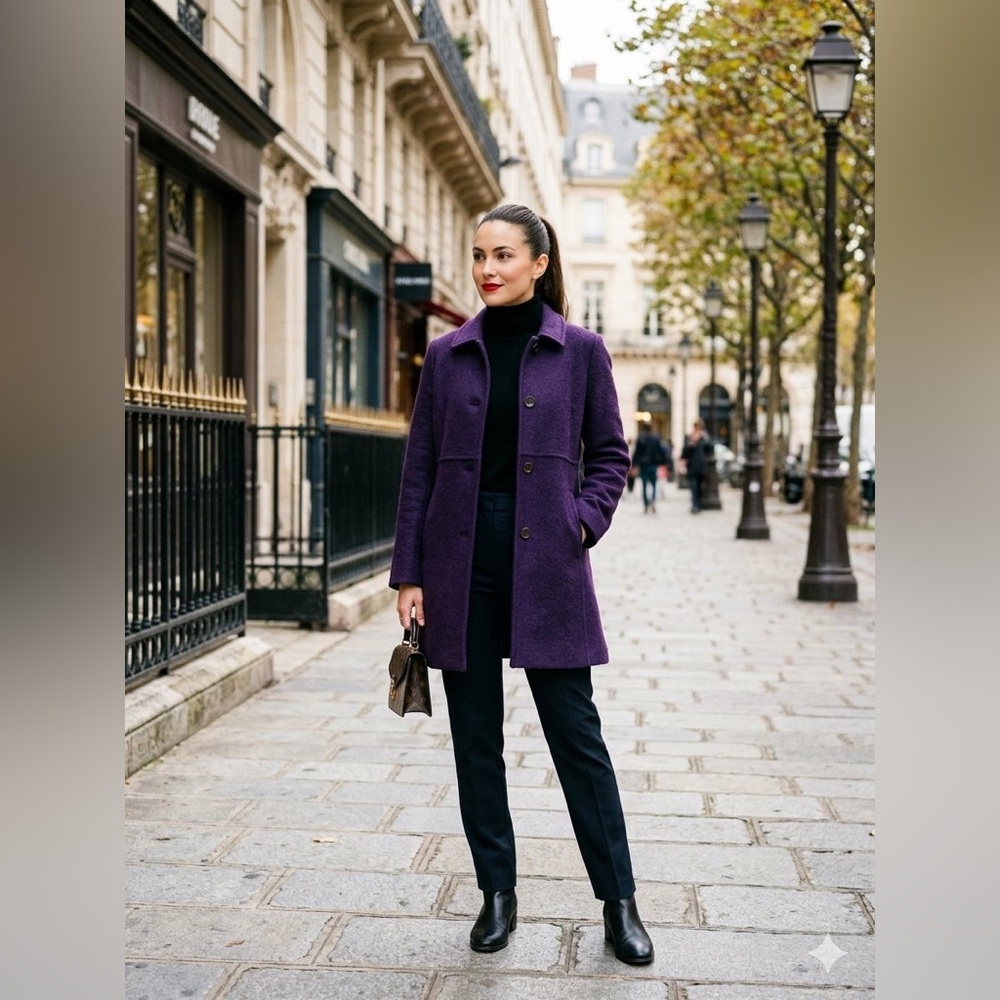 Lands End Wool Blend  Purple Coat Size 6 Fall Winter Dopamine Artsy Vintage Chic